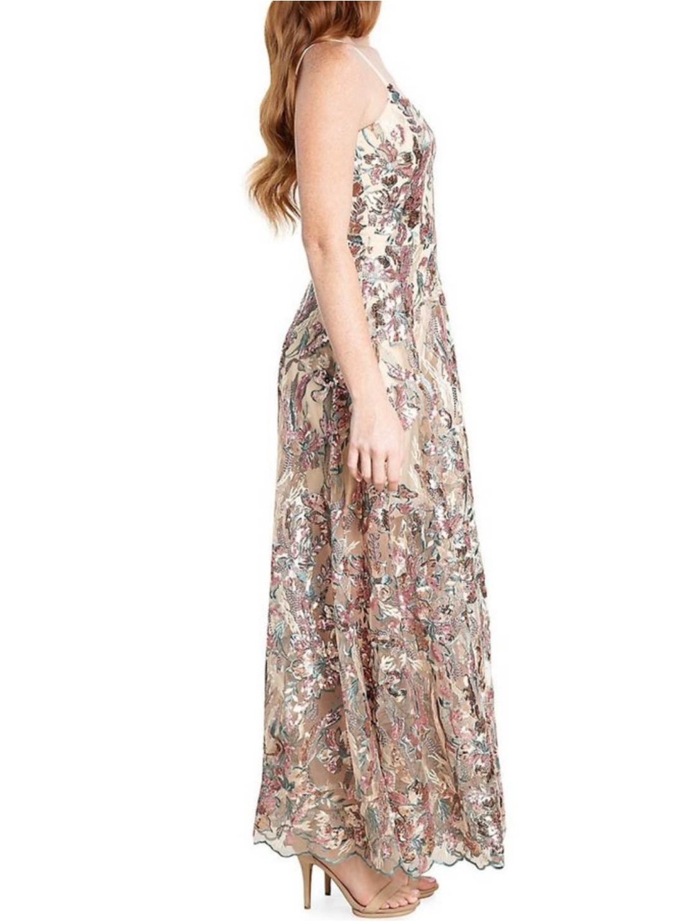 Dress the Population Blush Floral Sequin Maxi Dress/ Prom Dress